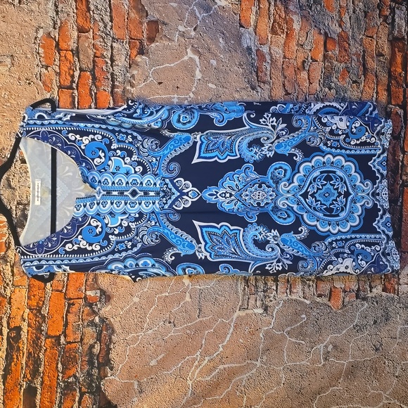 Allison Daley Tops - Allison Daley Black and Blue Paisley Sleeveless Midi Dress, Sz 18